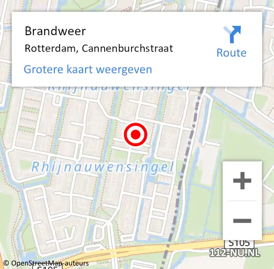 Locatie op kaart van de 112 melding: Brandweer Rotterdam, Cannenburchstraat op 20 september 2024 19:30