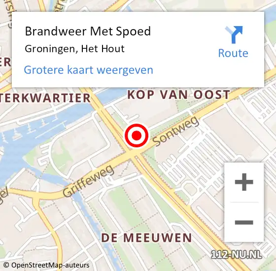 Locatie op kaart van de 112 melding: Brandweer Met Spoed Naar Groningen, Het Hout op 20 oktober 2014 18:57