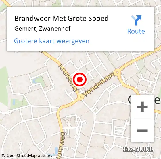 Locatie op kaart van de 112 melding: Brandweer Met Grote Spoed Naar Gemert, Zwanenhof op 20 september 2024 20:05