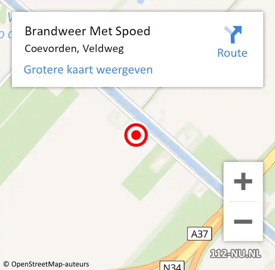 Locatie op kaart van de 112 melding: Brandweer Met Spoed Naar Coevorden, Veldweg op 20 september 2024 20:14