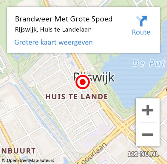 Locatie op kaart van de 112 melding: Brandweer Met Grote Spoed Naar Rijswijk, Huis te Landelaan op 20 september 2024 20:22