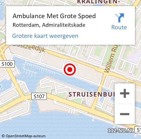 Locatie op kaart van de 112 melding: Ambulance Met Grote Spoed Naar Rotterdam, Admiraliteitskade op 20 september 2024 20:24