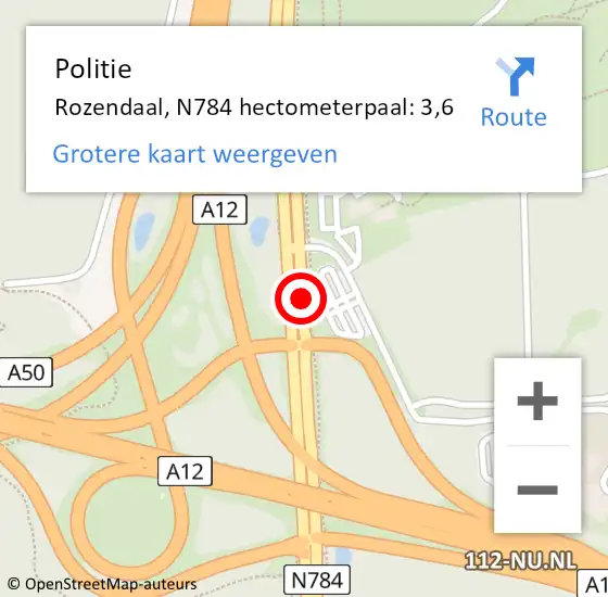 Locatie op kaart van de 112 melding: Politie Rozendaal, N784 hectometerpaal: 3,6 op 20 september 2024 20:29