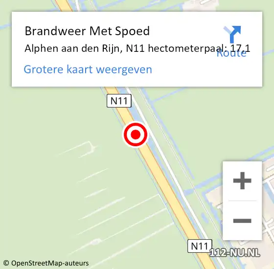 Locatie op kaart van de 112 melding: Brandweer Met Spoed Naar Alphen aan den Rijn, N11 hectometerpaal: 17,1 op 20 september 2024 20:37