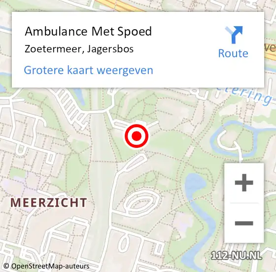 Locatie op kaart van de 112 melding: Ambulance Met Spoed Naar Zoetermeer, Jagersbos op 20 september 2024 21:08