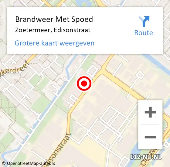 Locatie op kaart van de 112 melding: Brandweer Met Spoed Naar Zoetermeer, Edisonstraat op 20 september 2024 21:13