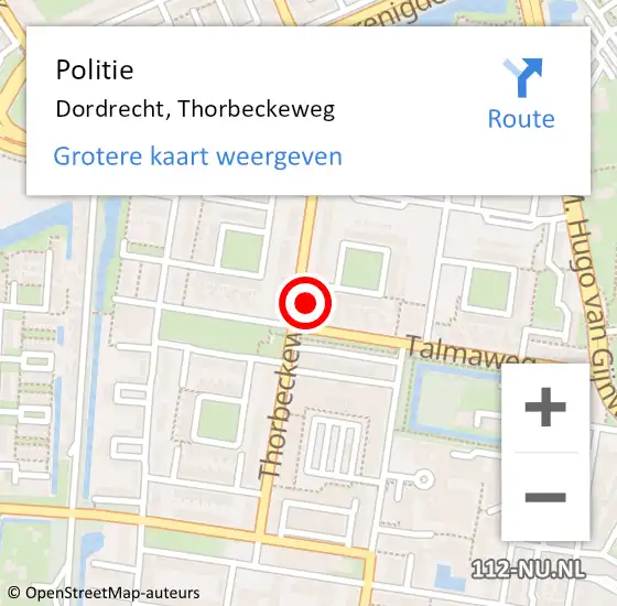 Locatie op kaart van de 112 melding: Politie Dordrecht, Thorbeckeweg op 20 september 2024 21:14