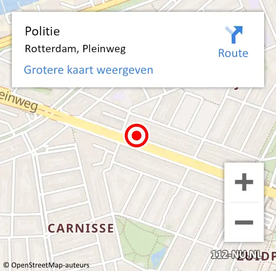 Locatie op kaart van de 112 melding: Politie Rotterdam, Pleinweg op 20 september 2024 21:17