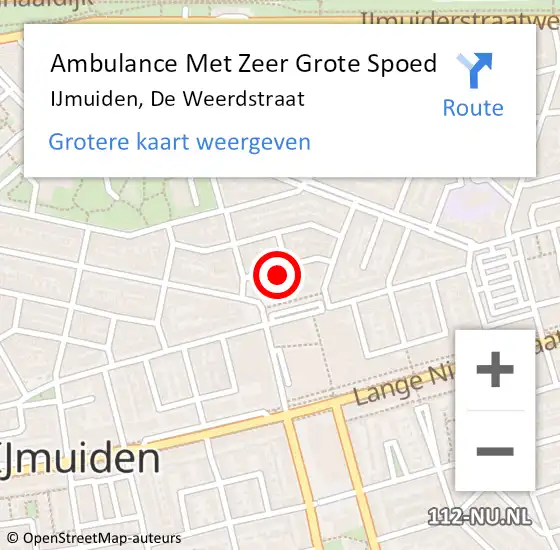 Locatie op kaart van de 112 melding: Ambulance Met Zeer Grote Spoed Naar IJmuiden, De Weerdstraat op 20 september 2024 21:24