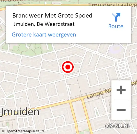 Locatie op kaart van de 112 melding: Brandweer Met Grote Spoed Naar IJmuiden, De Weerdstraat op 20 september 2024 21:24