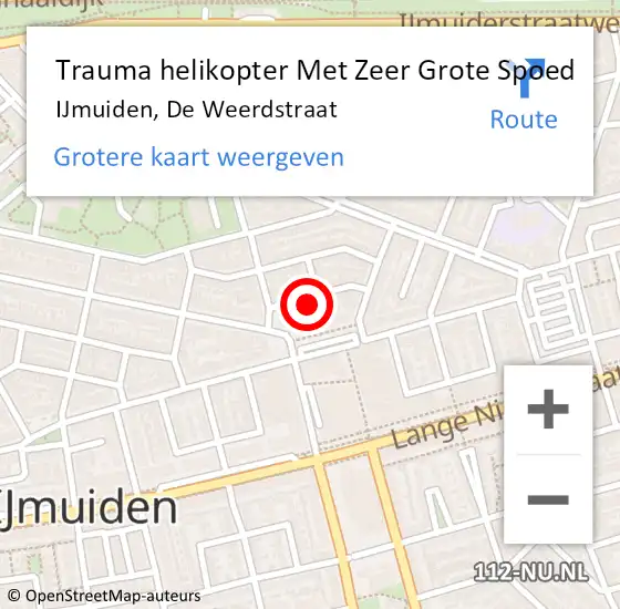 Locatie op kaart van de 112 melding: Trauma helikopter Met Zeer Grote Spoed Naar IJmuiden, De Weerdstraat op 20 september 2024 21:25