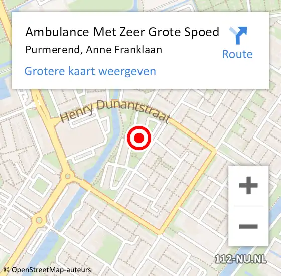 Locatie op kaart van de 112 melding: Ambulance Met Zeer Grote Spoed Naar Purmerend, Anne Franklaan op 20 september 2024 21:39