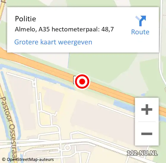 Locatie op kaart van de 112 melding: Politie Almelo, A35 hectometerpaal: 48,7 op 20 september 2024 21:44