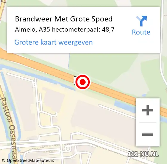 Locatie op kaart van de 112 melding: Brandweer Met Grote Spoed Naar Almelo, A35 hectometerpaal: 48,7 op 20 september 2024 21:45