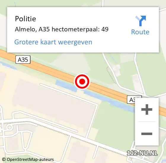 Locatie op kaart van de 112 melding: Politie Almelo, A35 hectometerpaal: 49 op 20 september 2024 21:45