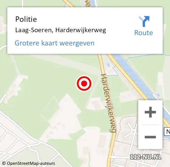 Locatie op kaart van de 112 melding: Politie Laag-Soeren, Harderwijkerweg op 20 september 2024 21:48