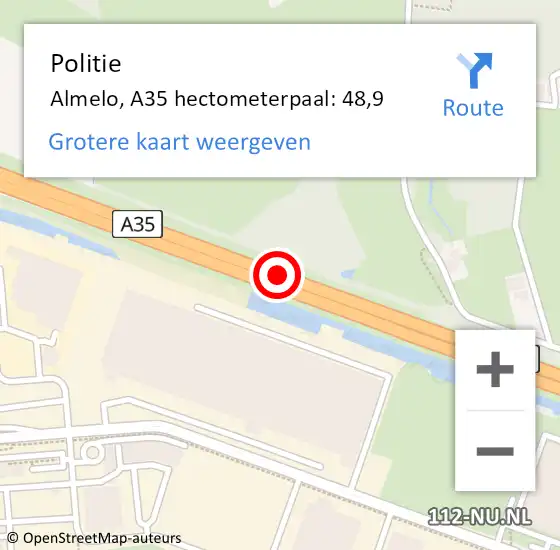 Locatie op kaart van de 112 melding: Politie Almelo, A35 hectometerpaal: 48,9 op 20 september 2024 21:48