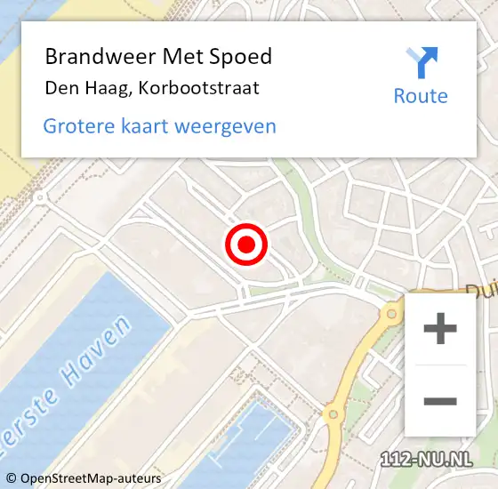 Locatie op kaart van de 112 melding: Brandweer Met Spoed Naar Den Haag, Korbootstraat op 20 september 2024 21:55