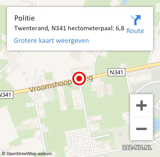 Locatie op kaart van de 112 melding: Politie Twenterand, N341 hectometerpaal: 6,8 op 20 september 2024 22:05