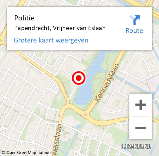 Locatie op kaart van de 112 melding: Politie Papendrecht, Vrijheer van Eslaan op 20 september 2024 22:21