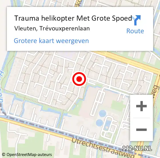 Locatie op kaart van de 112 melding: Trauma helikopter Met Grote Spoed Naar Vleuten, Trévouxperenlaan op 20 september 2024 22:37