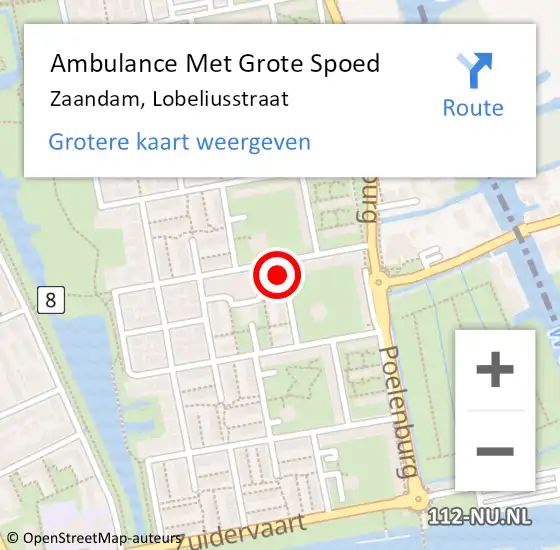 Locatie op kaart van de 112 melding: Ambulance Met Grote Spoed Naar Zaandam, Lobeliusstraat op 20 september 2024 22:42