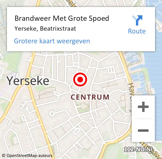 Locatie op kaart van de 112 melding: Brandweer Met Grote Spoed Naar Yerseke, Beatrixstraat op 20 september 2024 22:45