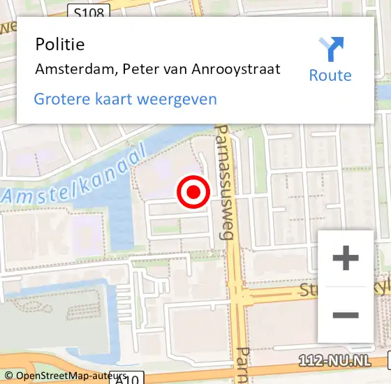 Locatie op kaart van de 112 melding: Politie Amsterdam, Peter van Anrooystraat op 20 september 2024 22:48