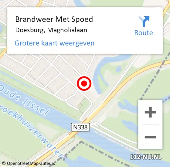 Locatie op kaart van de 112 melding: Brandweer Met Spoed Naar Doesburg, Magnolialaan op 20 september 2024 22:50