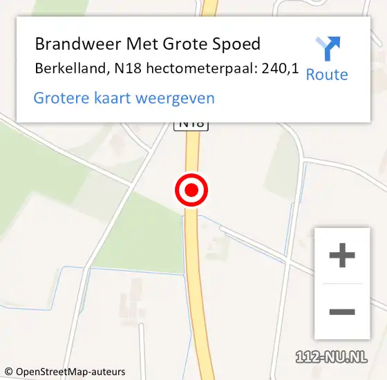 Locatie op kaart van de 112 melding: Brandweer Met Grote Spoed Naar Berkelland, N18 hectometerpaal: 240,1 op 20 september 2024 23:25