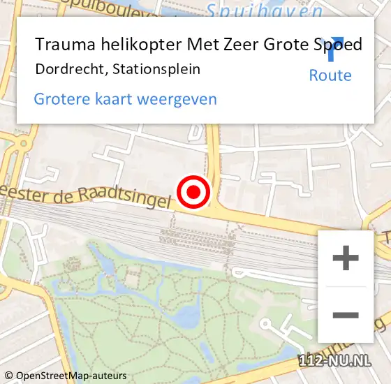 Locatie op kaart van de 112 melding: Trauma helikopter Met Zeer Grote Spoed Naar Dordrecht, Stationsplein op 21 september 2024 00:09