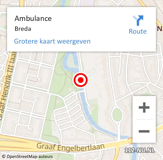 Locatie op kaart van de 112 melding: Ambulance Breda op 21 september 2024 00:37