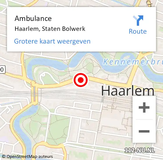 Locatie op kaart van de 112 melding: Ambulance Haarlem, Staten Bolwerk op 21 september 2024 00:51