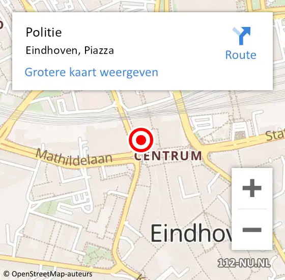 Locatie op kaart van de 112 melding: Politie Eindhoven, Piazza op 21 september 2024 01:05