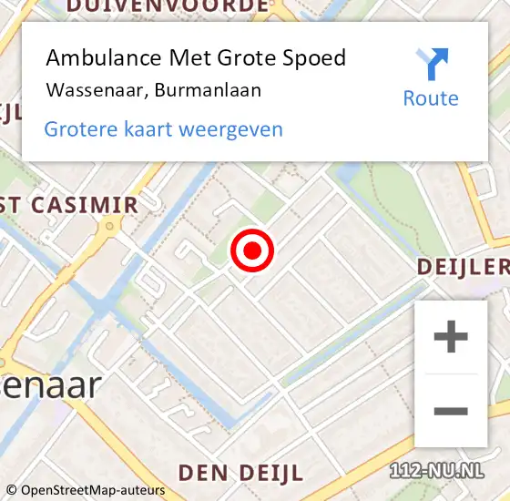 Locatie op kaart van de 112 melding: Ambulance Met Grote Spoed Naar Wassenaar, Burmanlaan op 21 september 2024 01:22