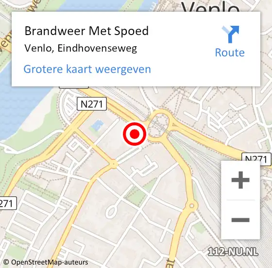 Locatie op kaart van de 112 melding: Brandweer Met Spoed Naar Venlo, Eindhovenseweg op 21 september 2024 01:28