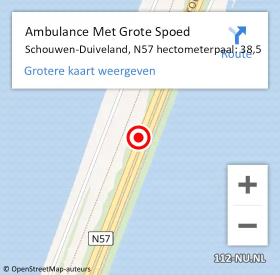 Locatie op kaart van de 112 melding: Ambulance Met Grote Spoed Naar Schouwen-Duiveland, N57 hectometerpaal: 38,5 op 21 september 2024 01:31