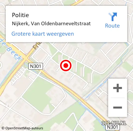 Locatie op kaart van de 112 melding: Politie Nijkerk, Van Oldenbarneveltstraat op 21 september 2024 01:46