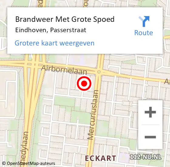 Locatie op kaart van de 112 melding: Brandweer Met Grote Spoed Naar Eindhoven, Passerstraat op 21 september 2024 01:53