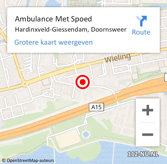 Locatie op kaart van de 112 melding: Ambulance Met Spoed Naar Hardinxveld-Giessendam, Doornsweer op 21 september 2024 02:09