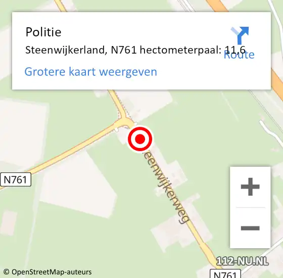 Locatie op kaart van de 112 melding: Politie Steenwijkerland, N761 hectometerpaal: 11,6 op 21 september 2024 02:55