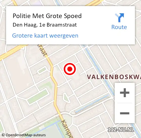 Locatie op kaart van de 112 melding: Politie Met Grote Spoed Naar Den Haag, 1e Braamstraat op 21 september 2024 03:00