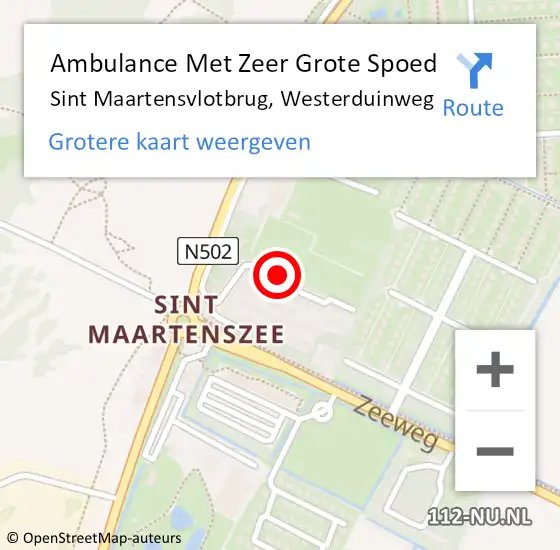 Locatie op kaart van de 112 melding: Ambulance Met Zeer Grote Spoed Naar Sint Maartensvlotbrug, Westerduinweg op 21 september 2024 04:40