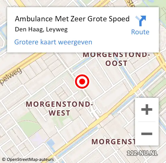 Locatie op kaart van de 112 melding: Ambulance Met Zeer Grote Spoed Naar Den Haag, Leyweg op 21 september 2024 05:11