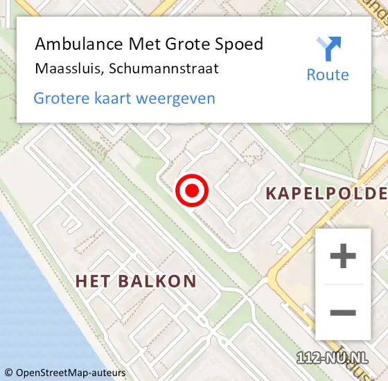 Locatie op kaart van de 112 melding: Ambulance Met Grote Spoed Naar Maassluis, Schumannstraat op 21 september 2024 05:54