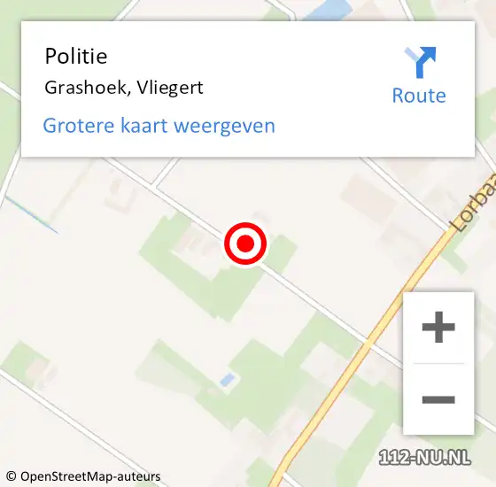 Locatie op kaart van de 112 melding: Politie Grashoek, Vliegert op 21 september 2024 07:13