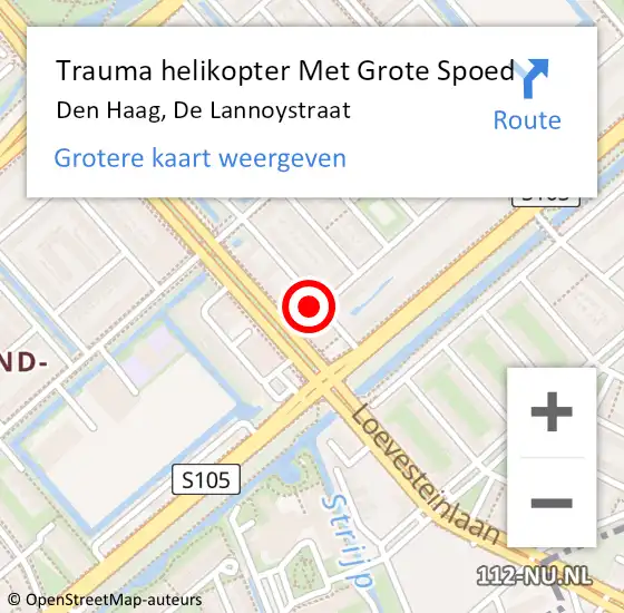 Locatie op kaart van de 112 melding: Trauma helikopter Met Grote Spoed Naar Den Haag, De Lannoystraat op 21 september 2024 07:14