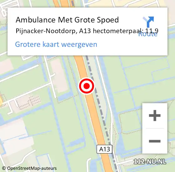 Locatie op kaart van de 112 melding: Ambulance Met Grote Spoed Naar Pijnacker-Nootdorp, A13 hectometerpaal: 11,9 op 21 september 2024 07:17