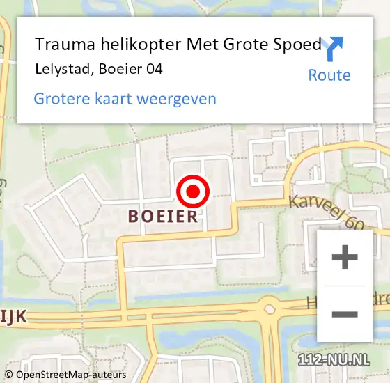 Locatie op kaart van de 112 melding: Trauma helikopter Met Grote Spoed Naar Lelystad, Boeier 04 op 21 september 2024 07:52