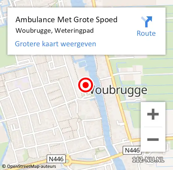 Locatie op kaart van de 112 melding: Ambulance Met Grote Spoed Naar Woubrugge, Weteringpad op 21 september 2024 08:31